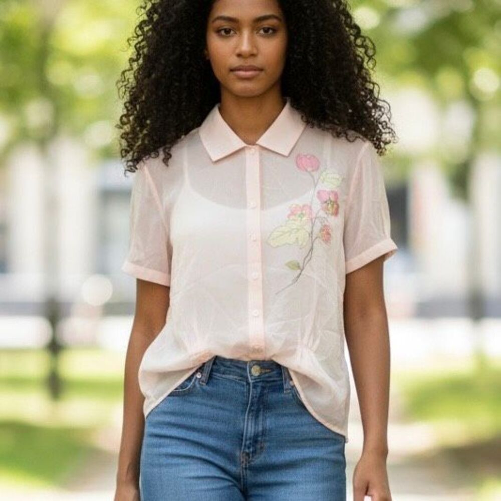 The Limited L Peach Silk Blouse Top Floral Professional Preppy Classy Feminine